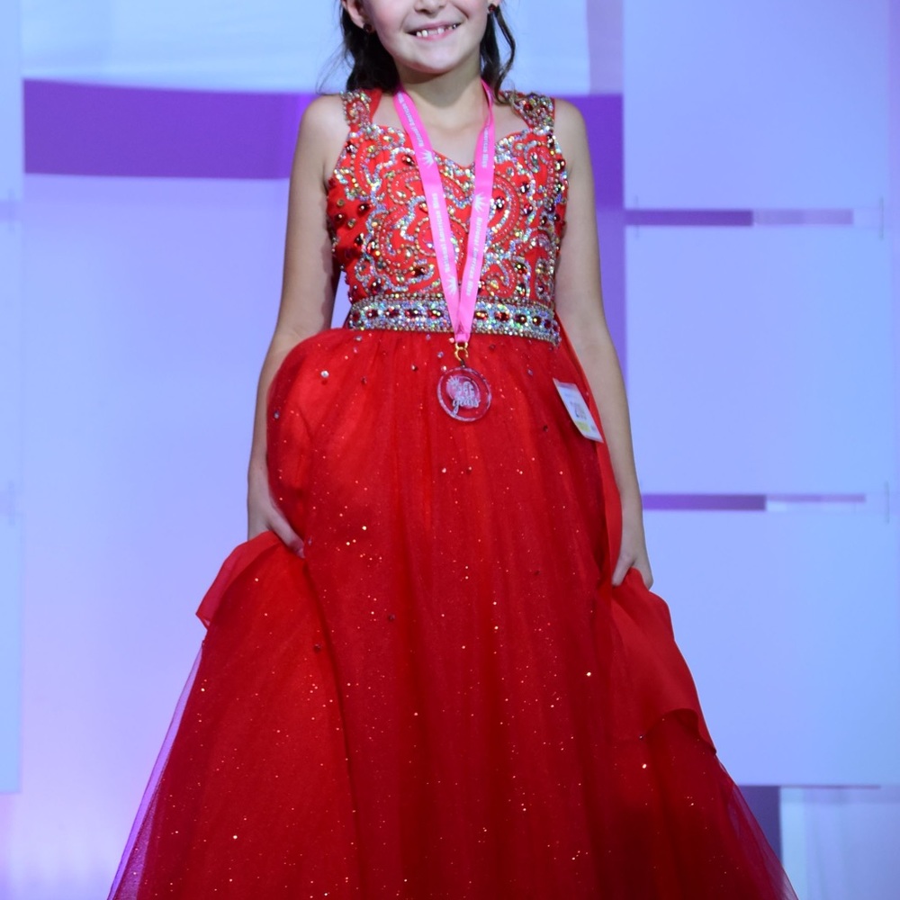 Red formal evening gown for pageant